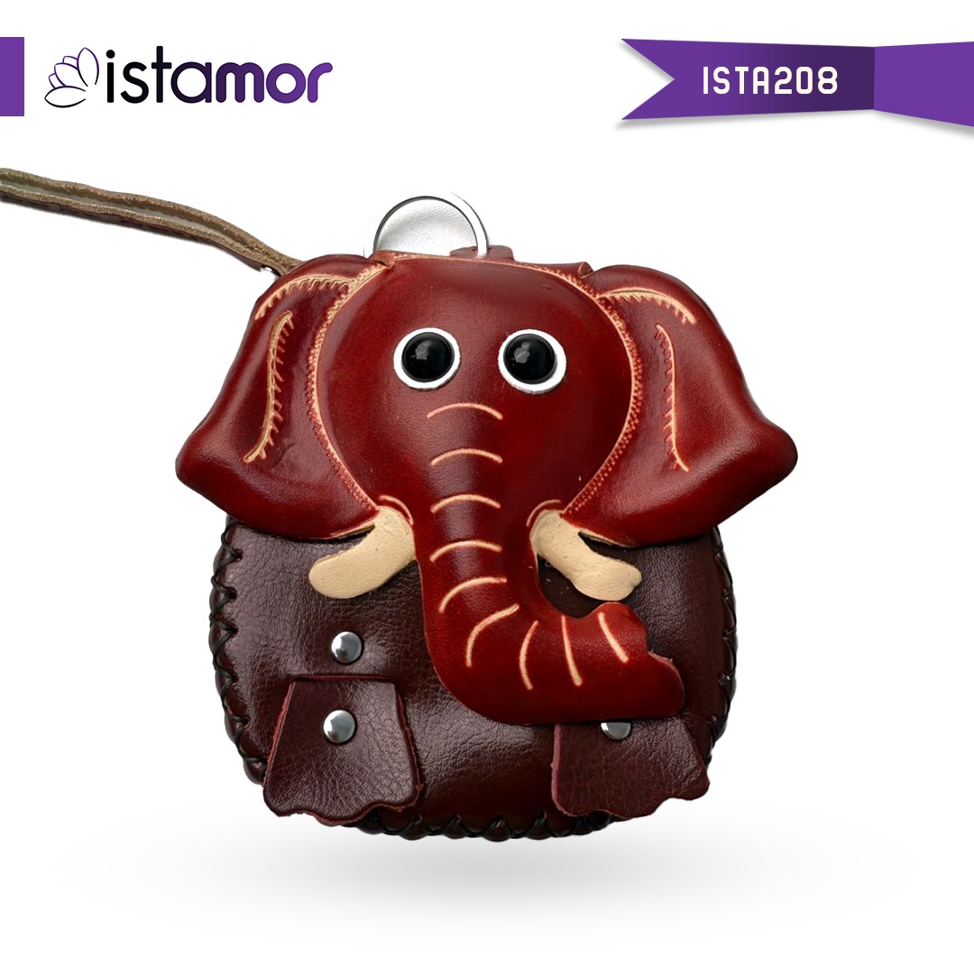 حقيبة نقود صغيرة بتصميم وجه حيوان – جلد بقري 100% – بسحاب – من Istamor، موديل ISTA208